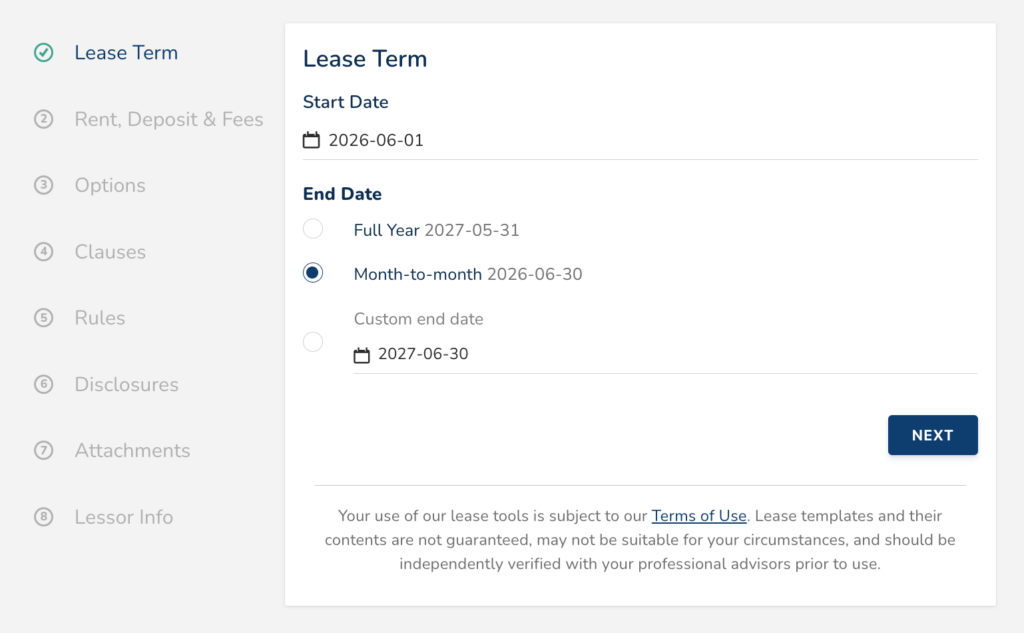 view of avail's lease builder